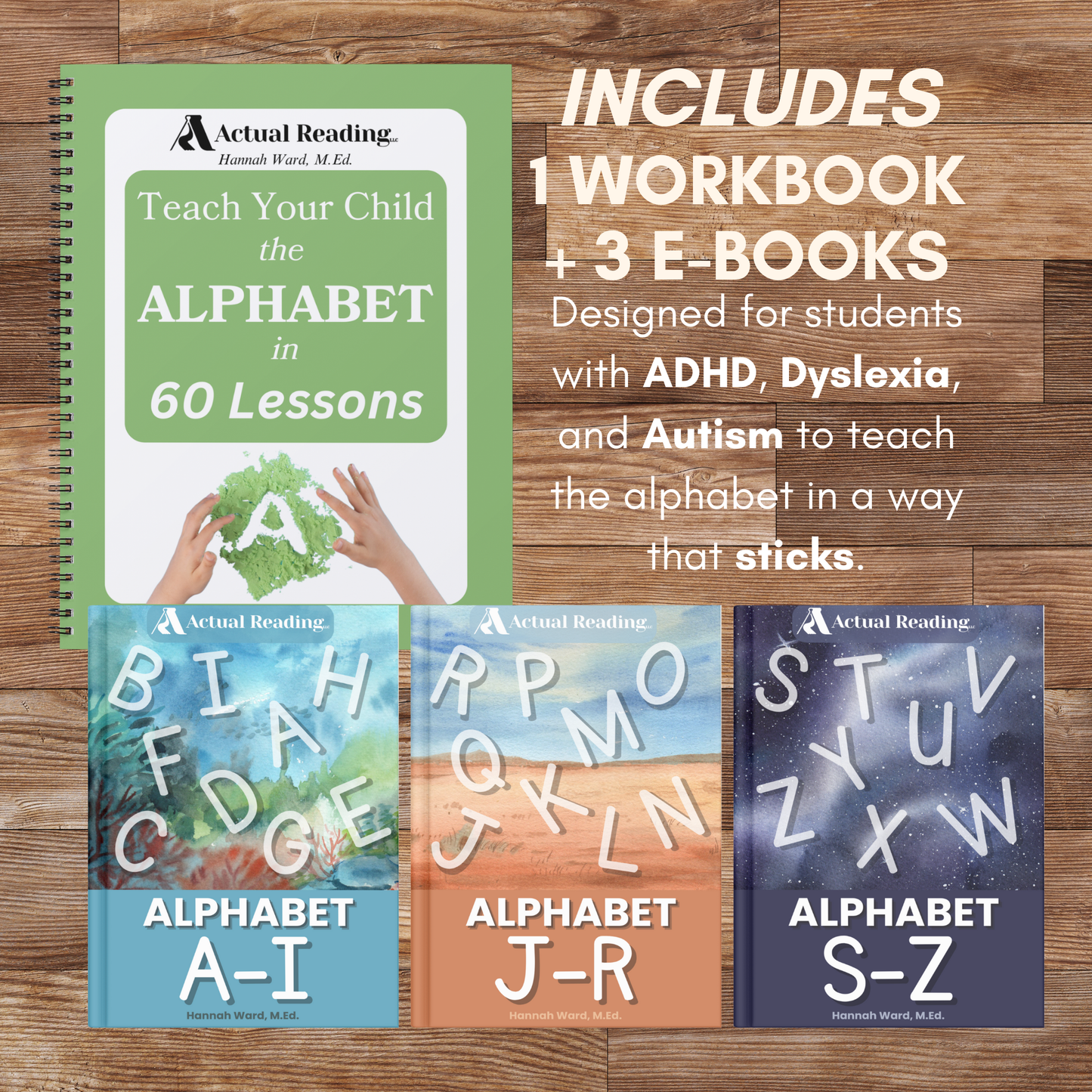 [DIGITAL] Dyslexia, ADHD, Autism Alphabet Learning Bundle | Teach Your Child the Alphabet in 60 Lessons, Three Alphabet E-Books Bundle | Grade: Pre-K - 3 (Age: 2-9)